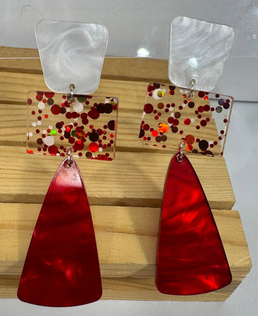 Truly Olive Red and White Long Dangle Holiday Earrings - Earrings Dangle Earrings