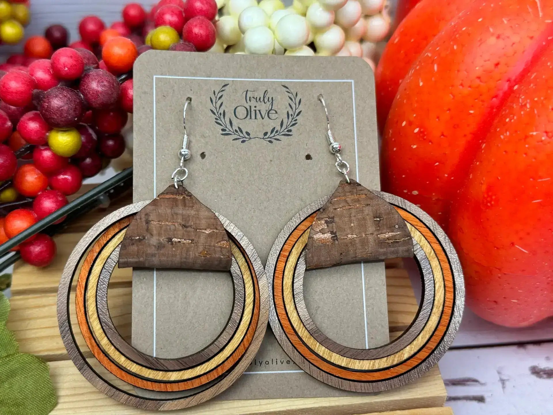 Truly Olive Wooden Nested Hoop Earrings - Earrings Dangle Earrings