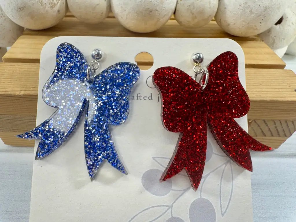 Trulyolive Red White and Blue Coquette Patriotic Bows - Earrings Dangle Earrings