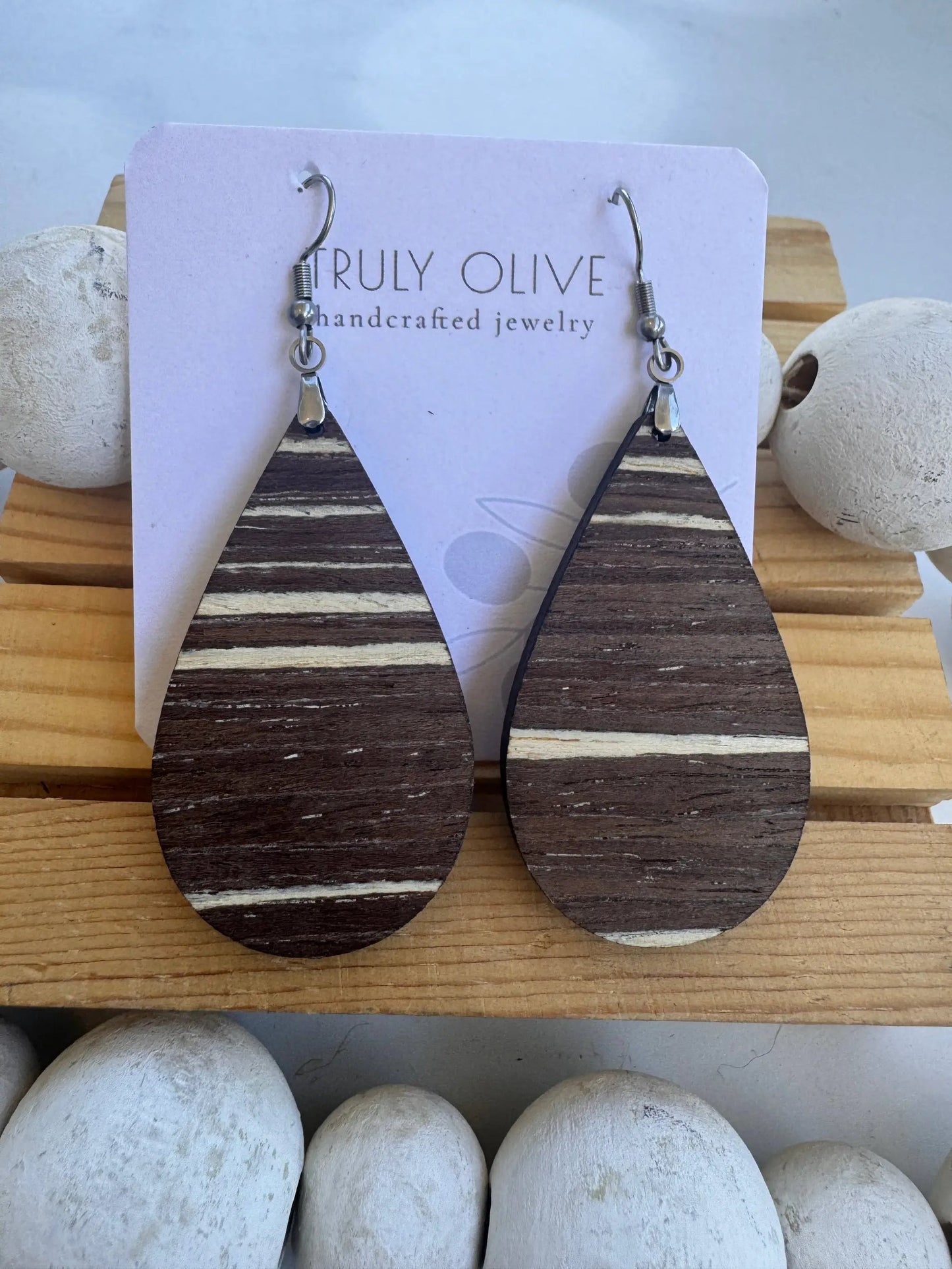 Truly Olive Dark Mocha Exotic Cafe Collection Wood Earrings - Earrings Dangle Earrings
