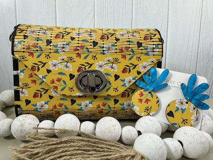 Truly Olive Bright Bloom Wood Clutch Yellow Floral Elegance - Clutch Bags Clutch Bag - Women's