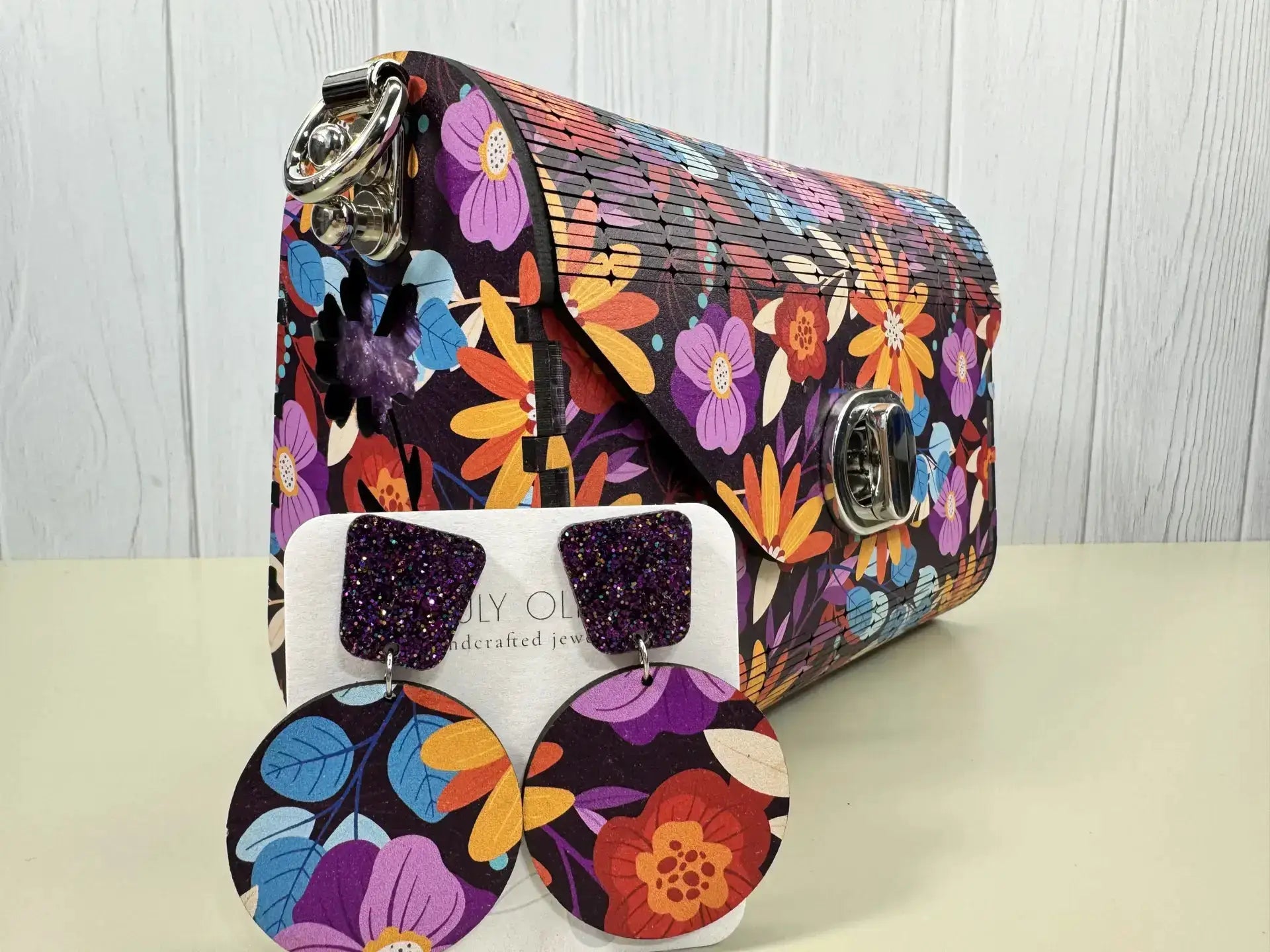 Truly Olive Bright Flower Pattern Wood Handbag Clutch Purse - Clutch Bags Clutch Bag - Women's