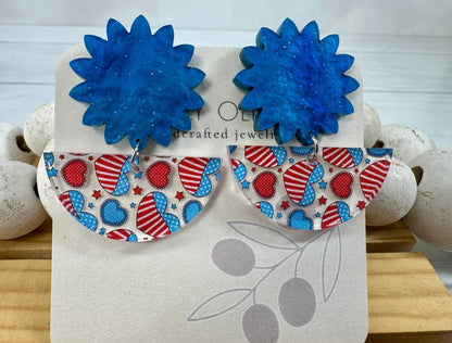 Truly Olive Patriotic Hearts Red White and Blue - Earrings Dangle Earrings