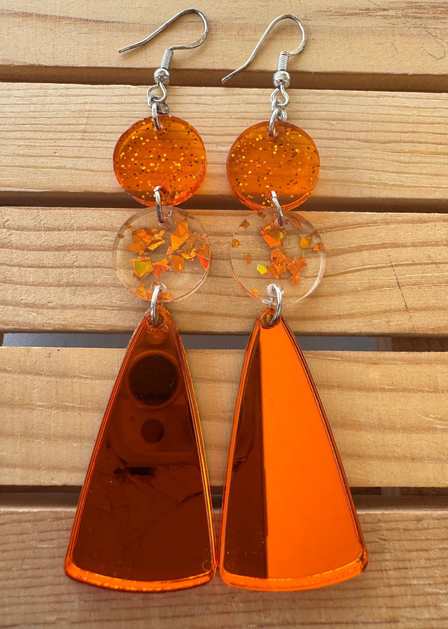 Truly Olive Orange Acrylic Confetti Drop Earrings - Earrings Dangle Earrings