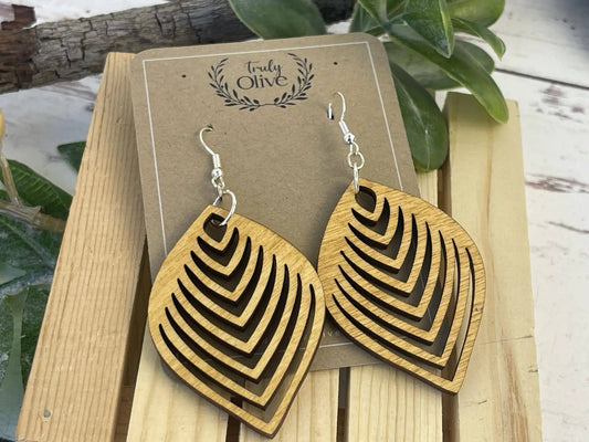 Truly Olive Stylish Pear Shape Lightweight Wood Earrings - Earrings Dangle Earrings