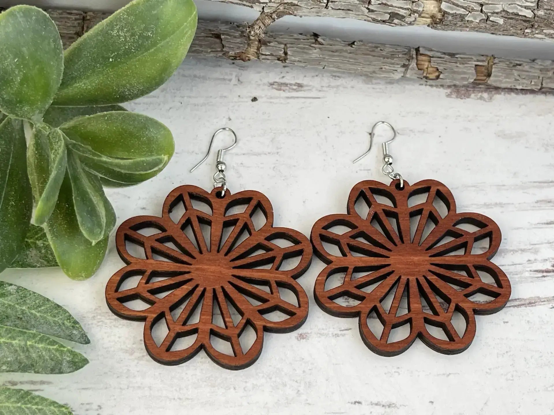 Truly Olive Wooden Boho Statement Earrings - Earrings Dangle Earrings