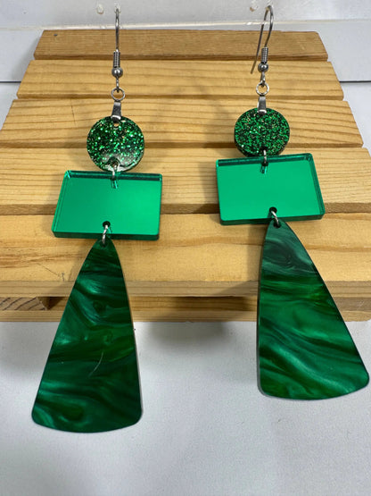 Truly Olive Green Marble and Glitter Acrylic Holiday Earrings - Earrings Dangle Earrings