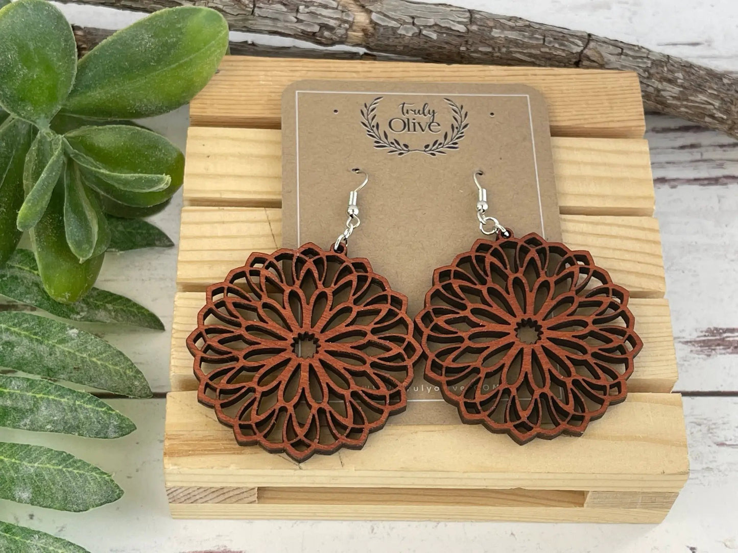 Truly Olive Wooden Oval Lightweight Earrings - Earrings Dangle Earrings