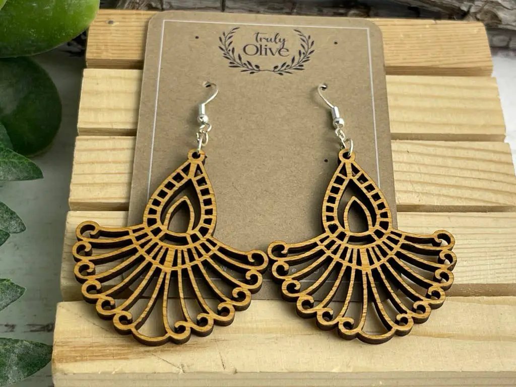 Truly Olive Bohemian Wood Mandala Earrings - Earrings Dangle Earrings