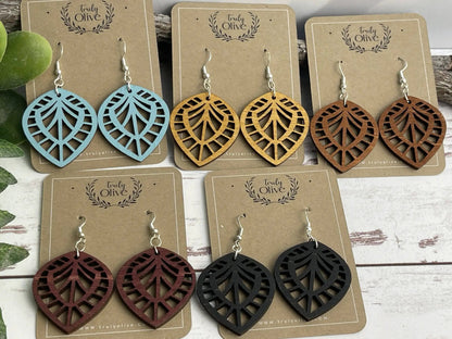 Truly Olive Small Lightweight Wood Geometric Earrings - Wear All Day - Earrings Dangle Earrings