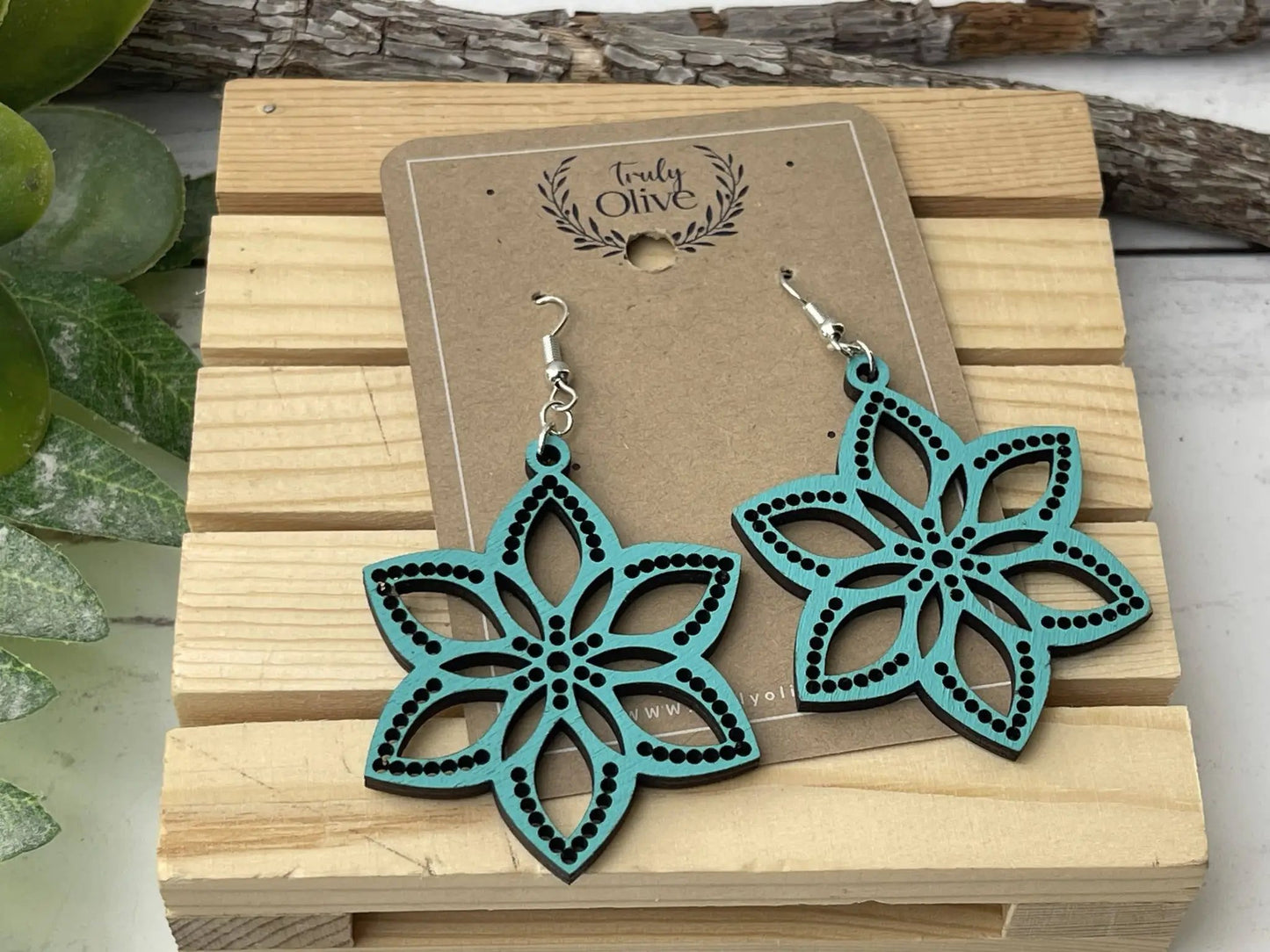 Truly Olive Introducing Lightweight Wood Earrings in a Large Star Shape - Earrings Dangle Earrings