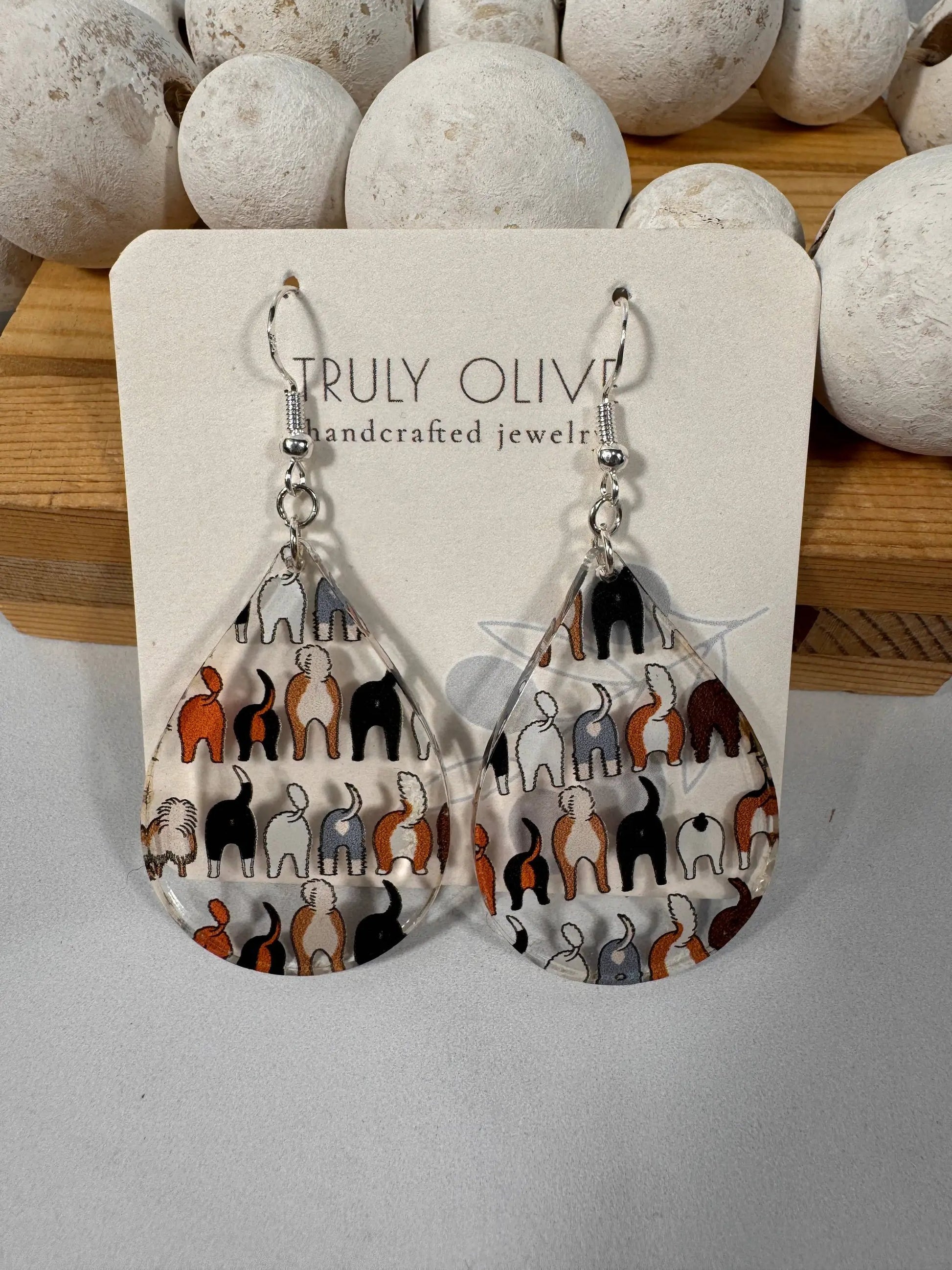 Truly Olive Adorable Acrylic Puppy Dog Butt Earrings - Earrings Dangle Earrings