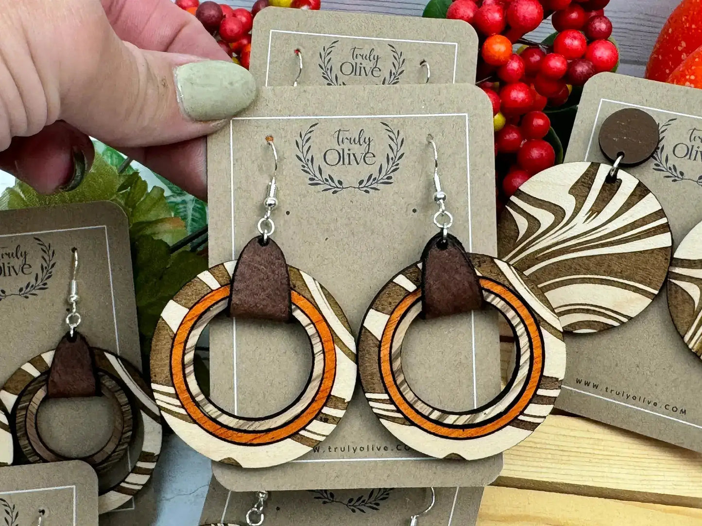 Truly Olive Wooden Hoop Earrings - Earrings Dangle Earrings