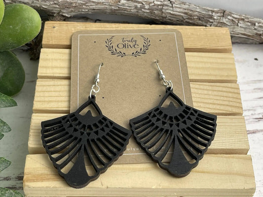 Truly Olive Bohemian Wood Mandala Earrings - Earrings Dangle Earrings
