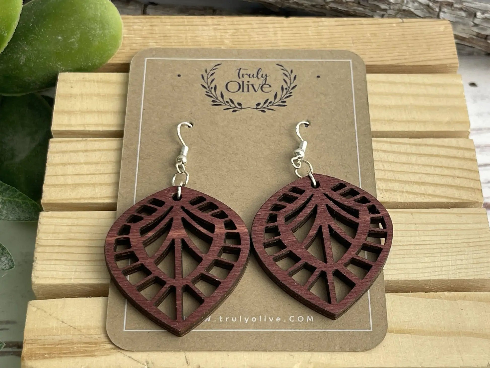 Truly Olive Small Lightweight Wood Geometric Earrings - Wear All Day - Earrings Dangle Earrings