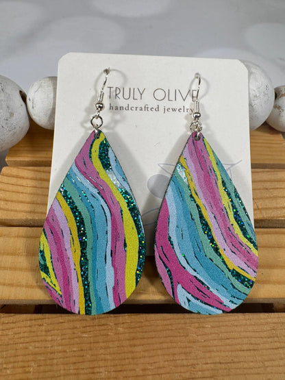 Truly Olive Colorful Wavey Pattern Acrylic Earrings - Earrings Dangle Earrings