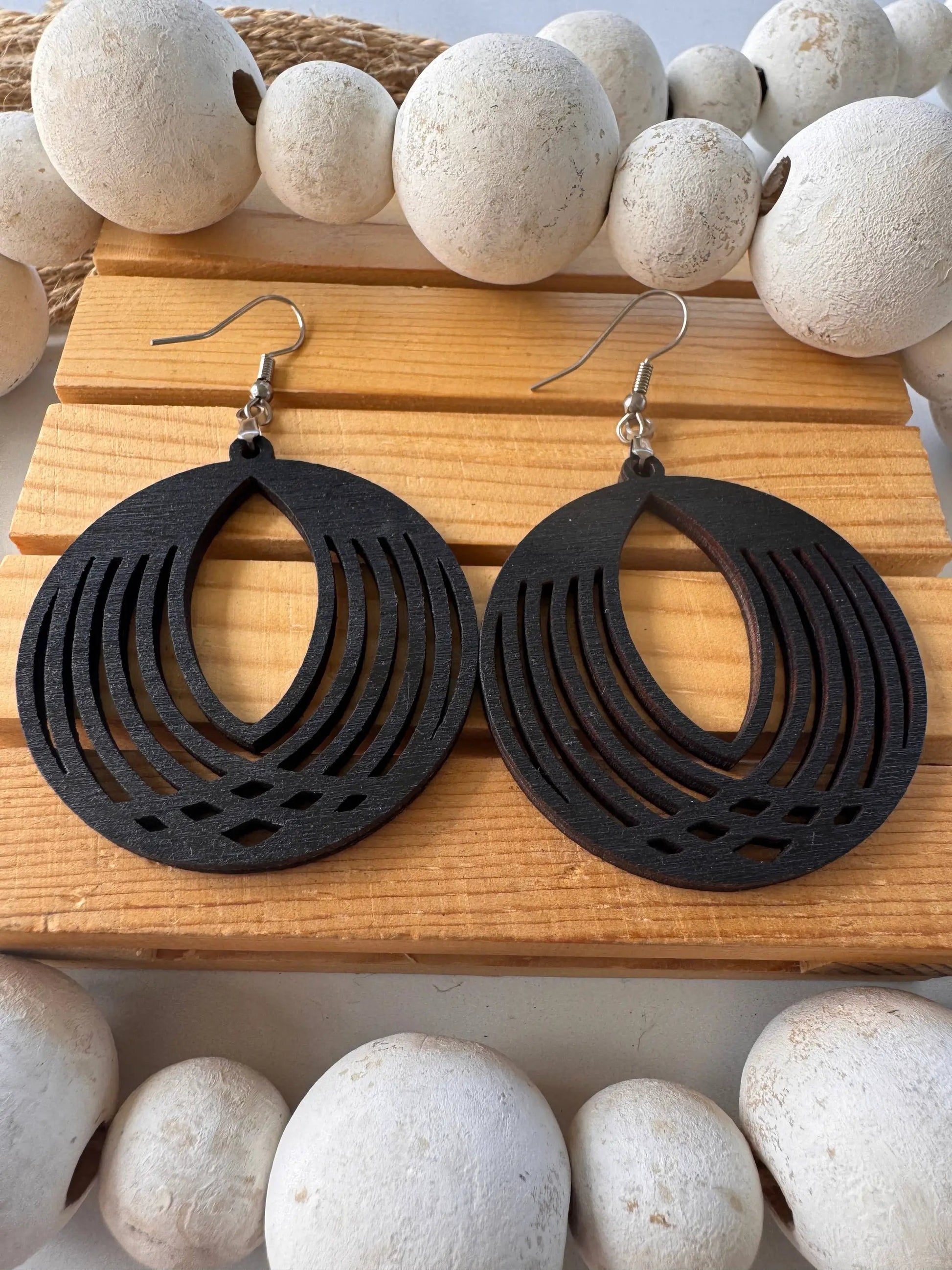 Truly Olive Circle Wooden Lightweight Earrings - Earrings Dangle Earrings