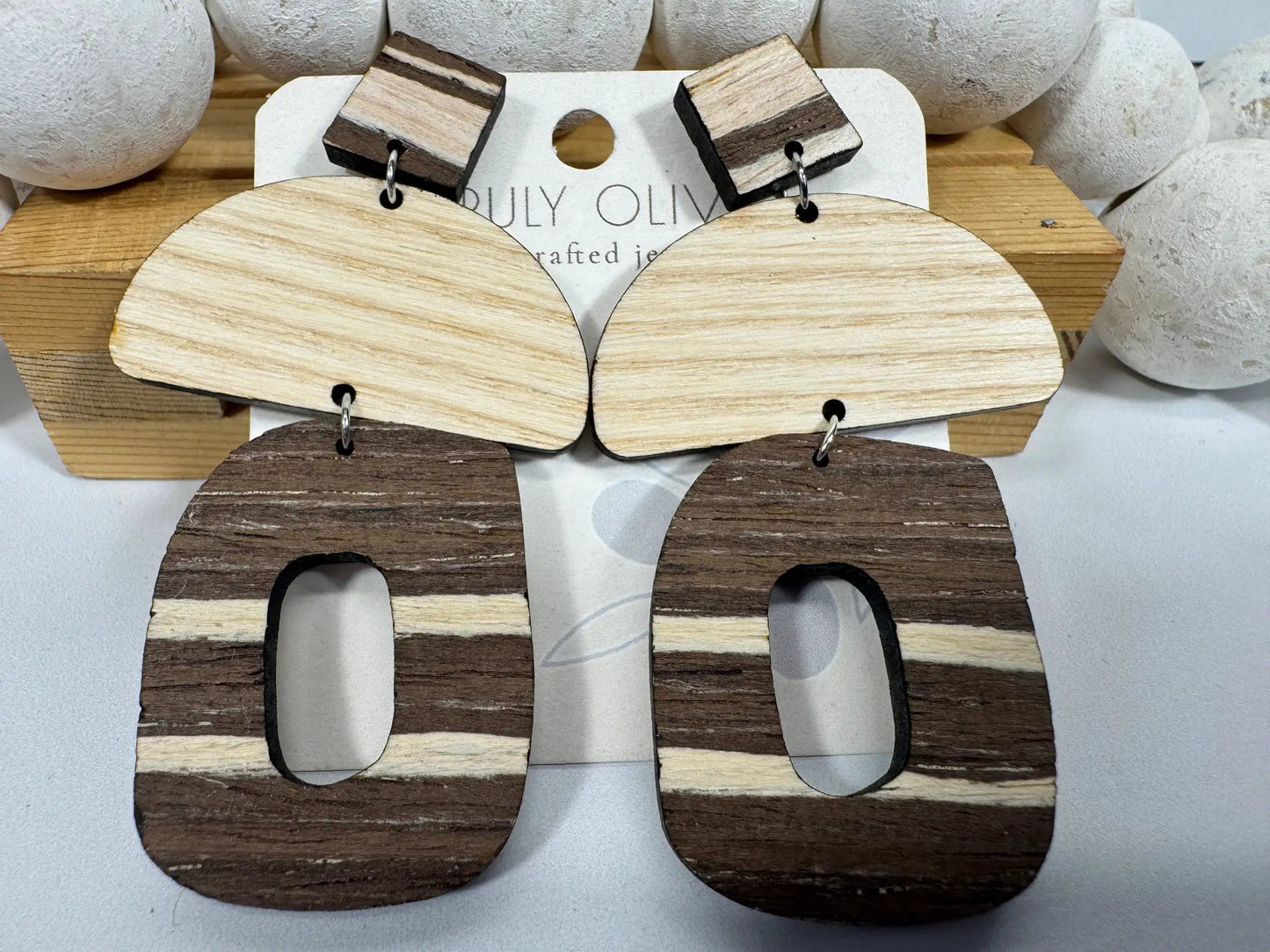 Truly Olive Cafe Mocha Chai Wooden Earrings - Earrings Dangle Earrings