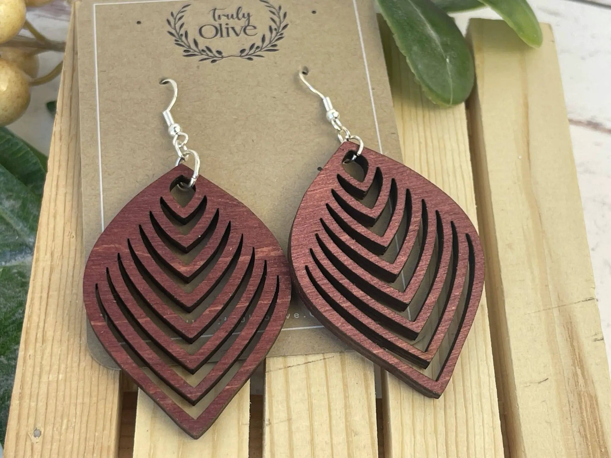 Truly Olive Stylish Pear Shape Lightweight Wood Earrings - Earrings Dangle Earrings