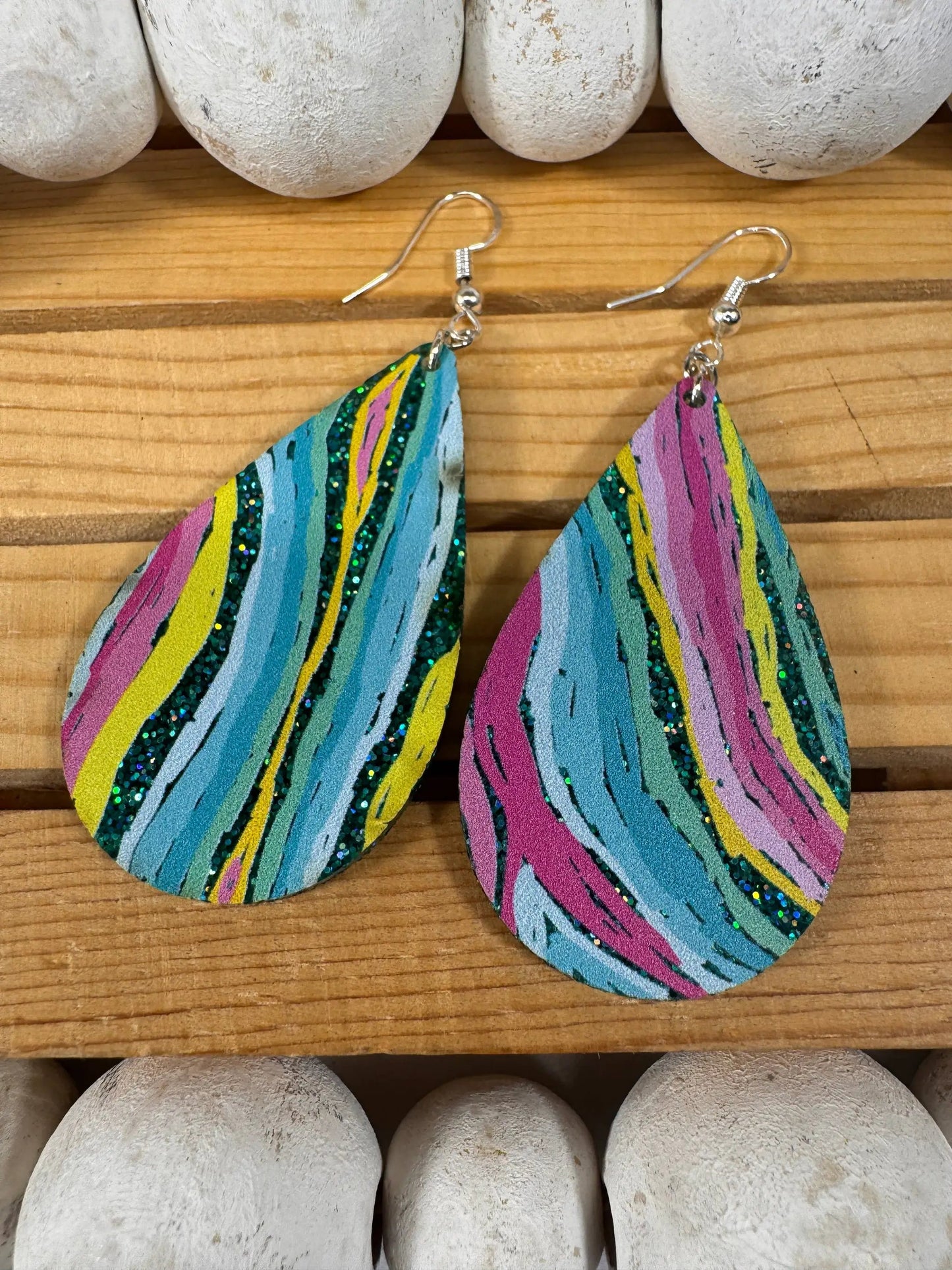 Truly Olive Colorful Wavey Pattern Acrylic Earrings - Earrings Dangle Earrings