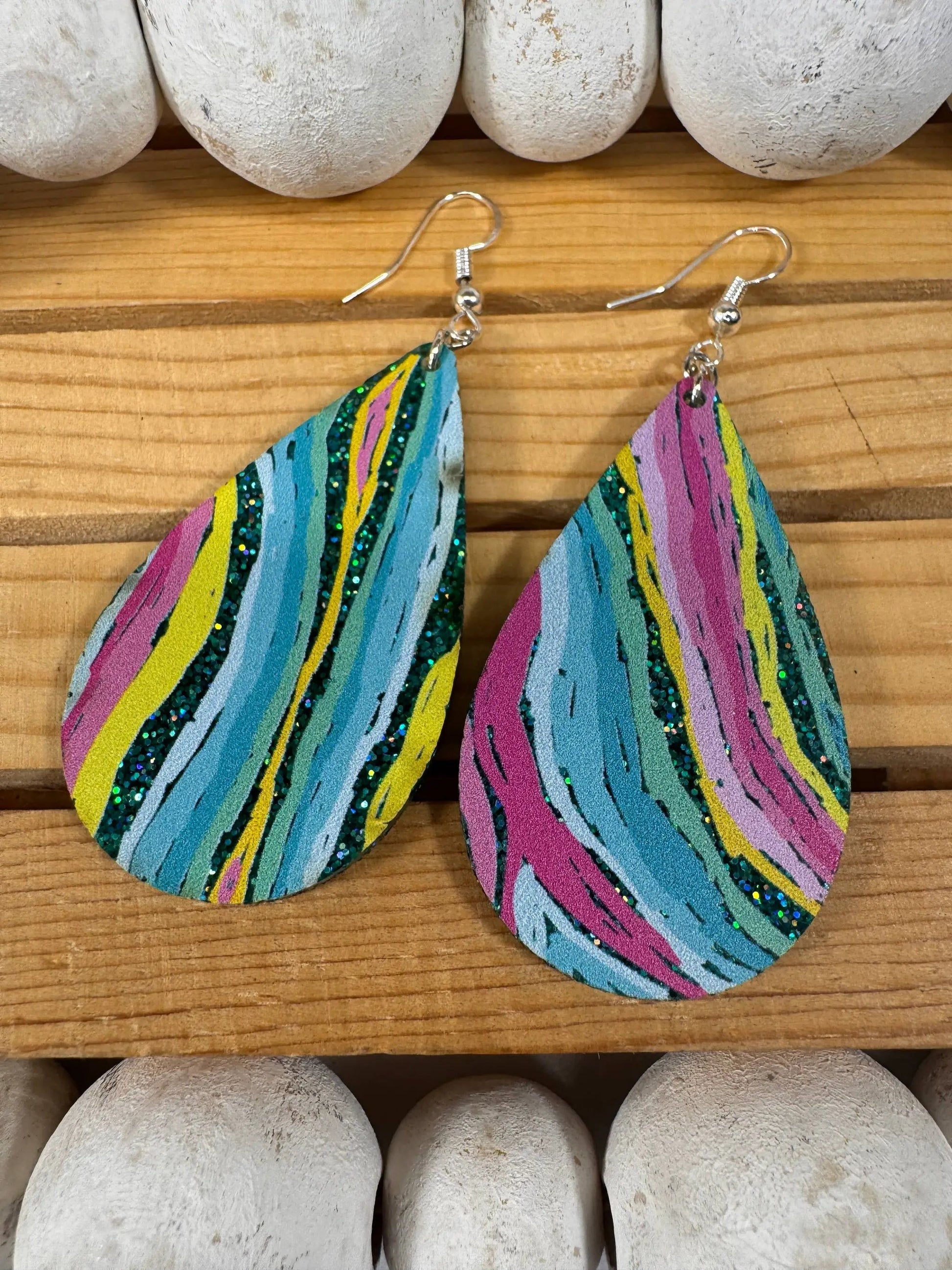 Truly Olive Colorful Wavey Pattern Acrylic Earrings - Earrings Dangle Earrings
