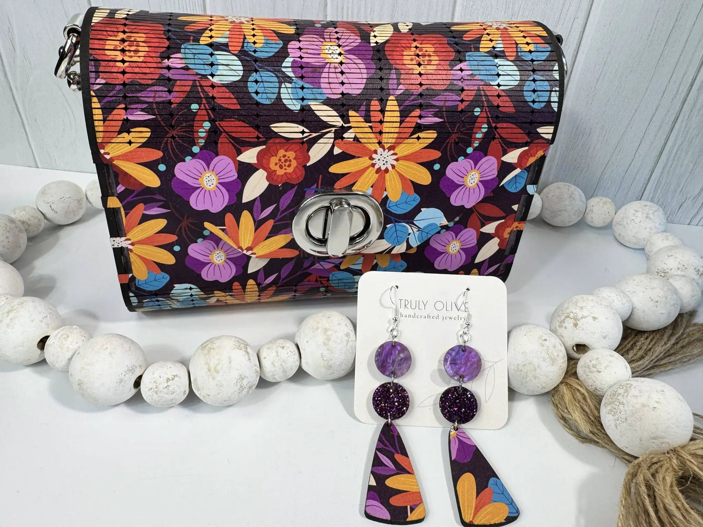 Truly Olive Bright Flower Pattern Wood Handbag Clutch Purse - Clutch Bags Clutch Bag - Women's