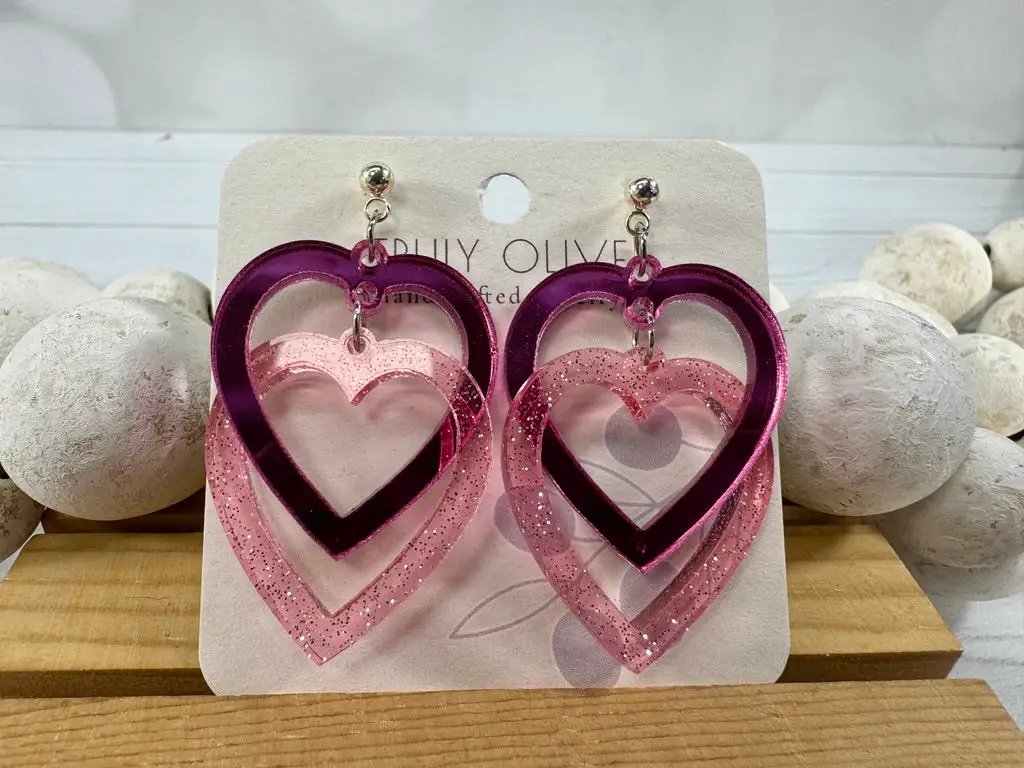 Trulyolive Connected Pink Double Heart Earrings - Earrings