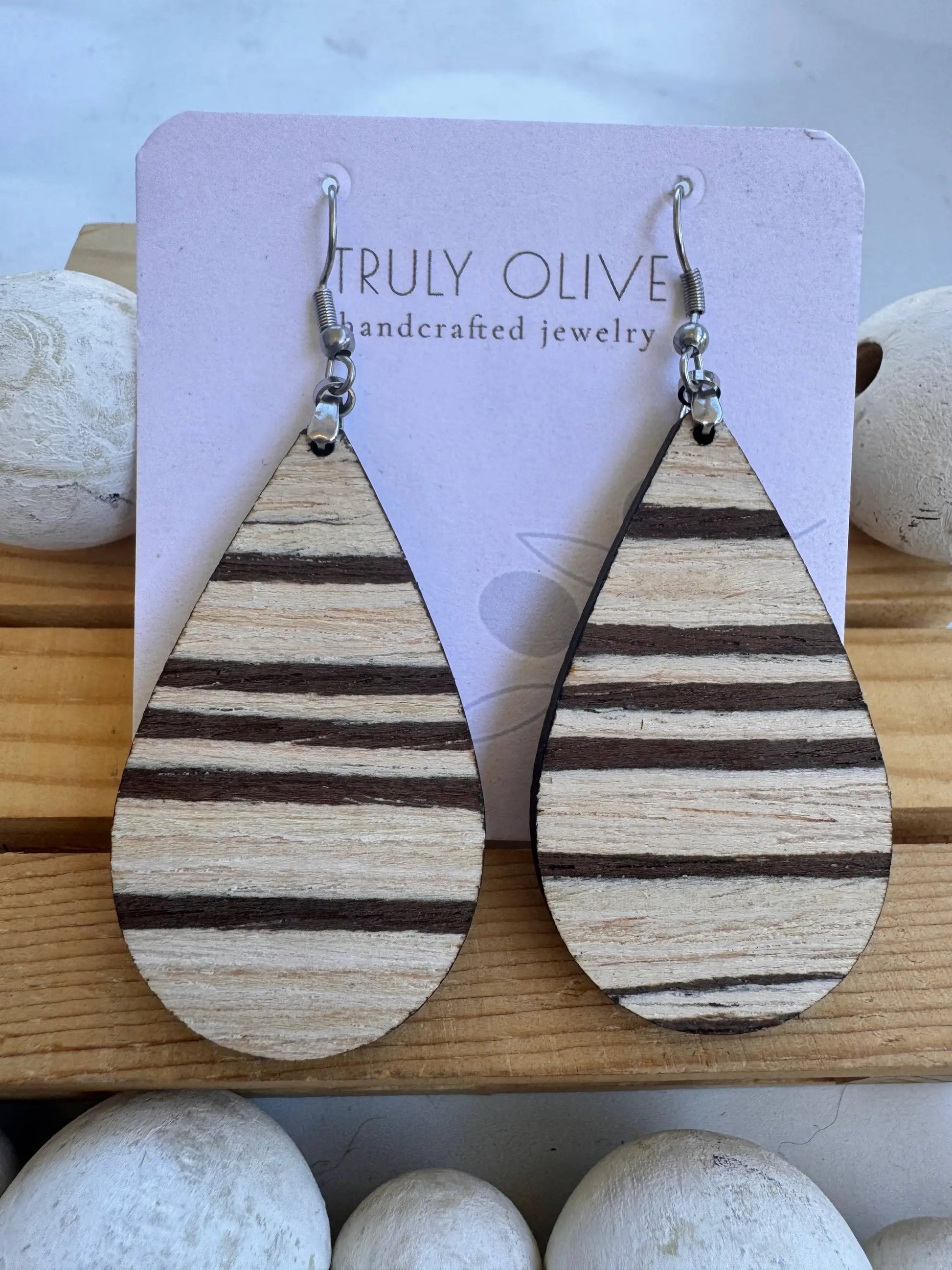 Truly Olive Natural Exotic Brazilian Oak Cafe Collection Wood Earrings - Earrings Hoop Earrings