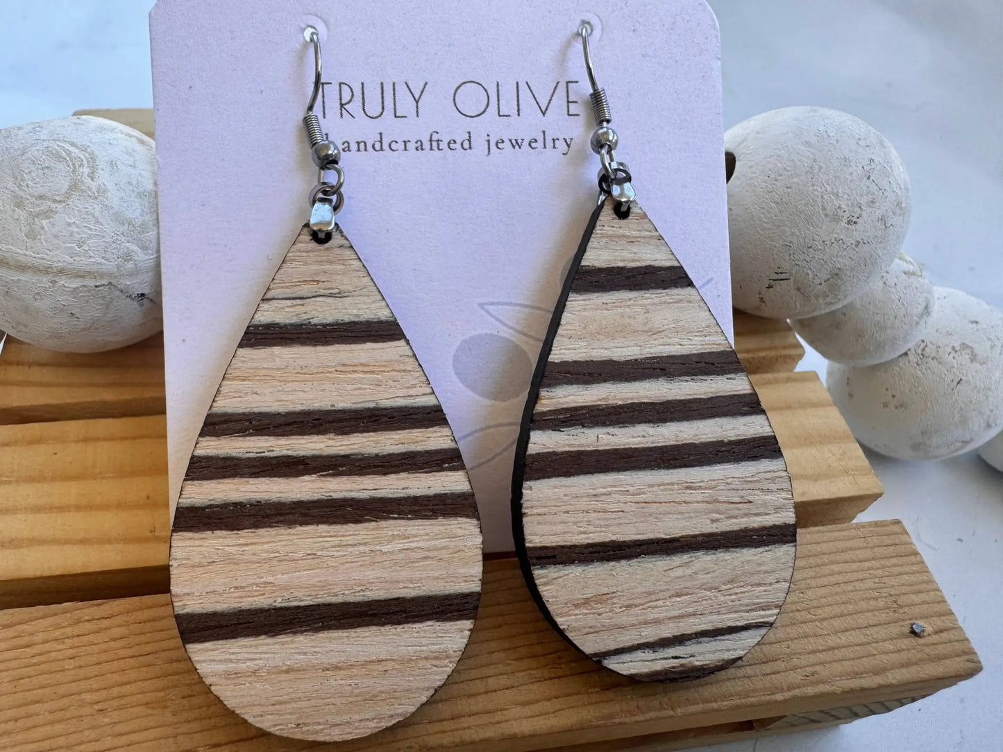 Truly Olive Natural Exotic Brazilian Oak Cafe Collection Wood Earrings - Earrings Hoop Earrings