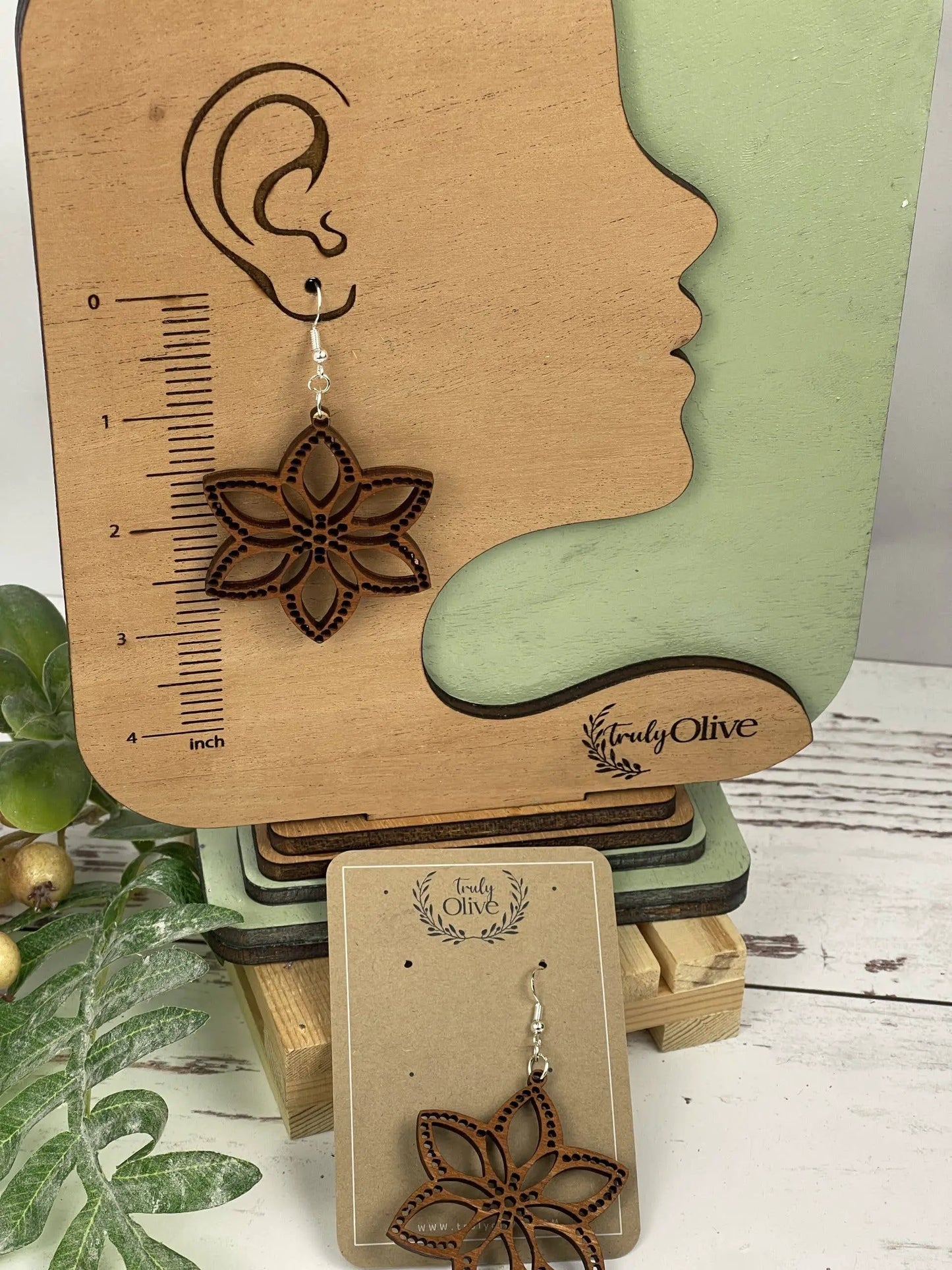 Truly Olive Introducing Lightweight Wood Earrings in a Large Star Shape - Earrings Dangle Earrings