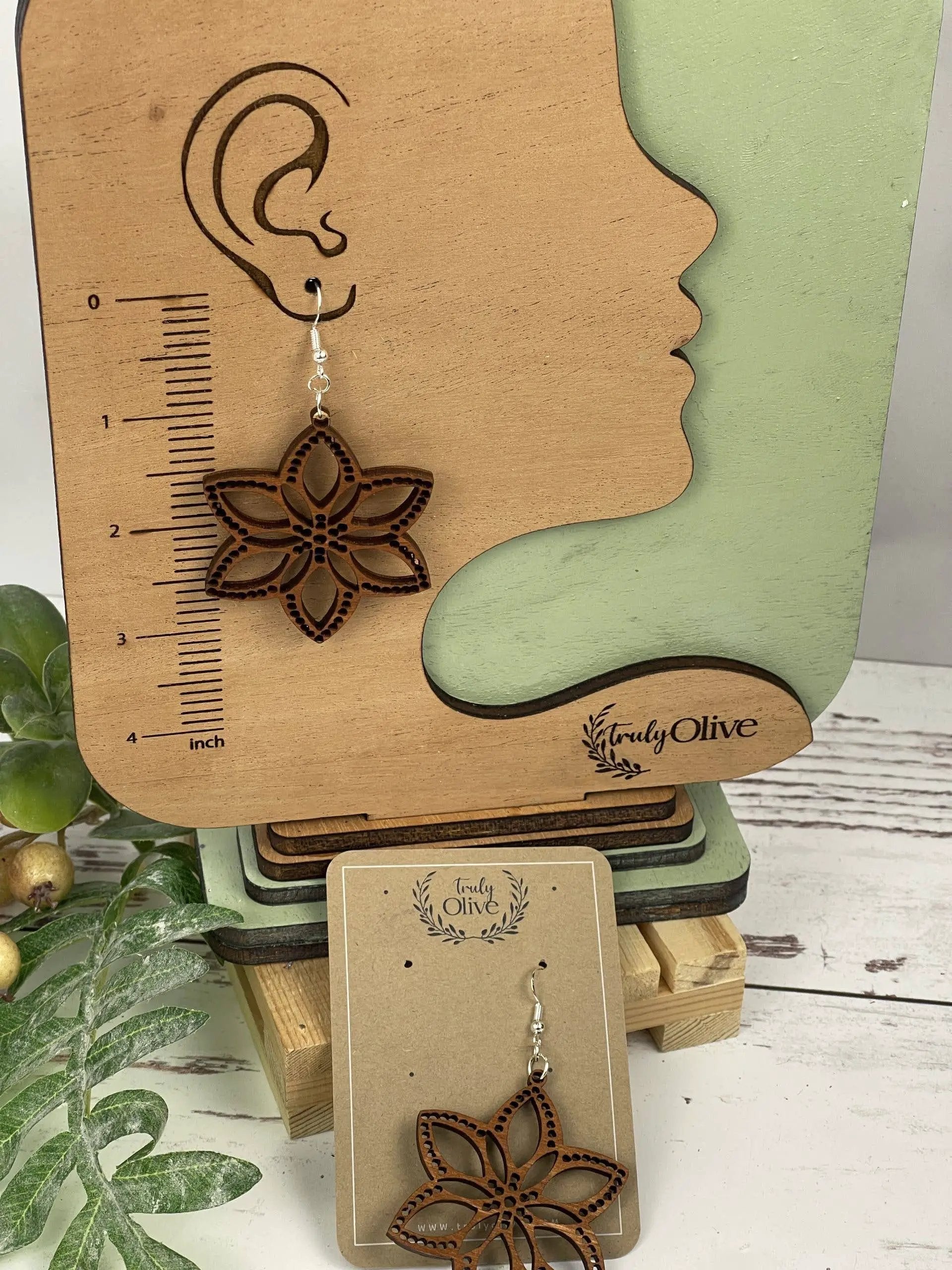 Truly Olive Introducing Lightweight Wood Earrings in a Large Star Shape - Earrings Dangle Earrings