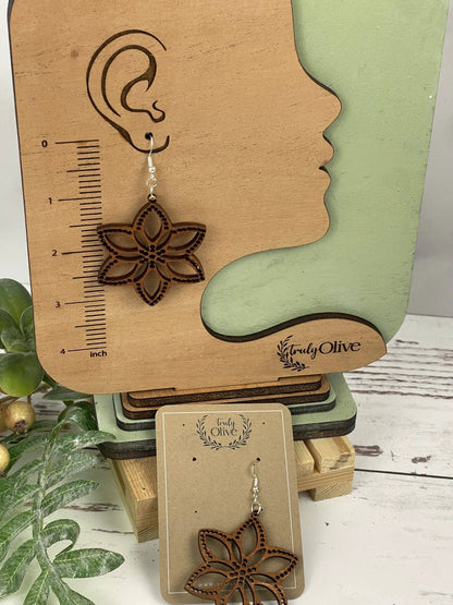 Truly Olive Introducing Lightweight Wood Earrings in a Large Star Shape - Earrings Dangle Earrings