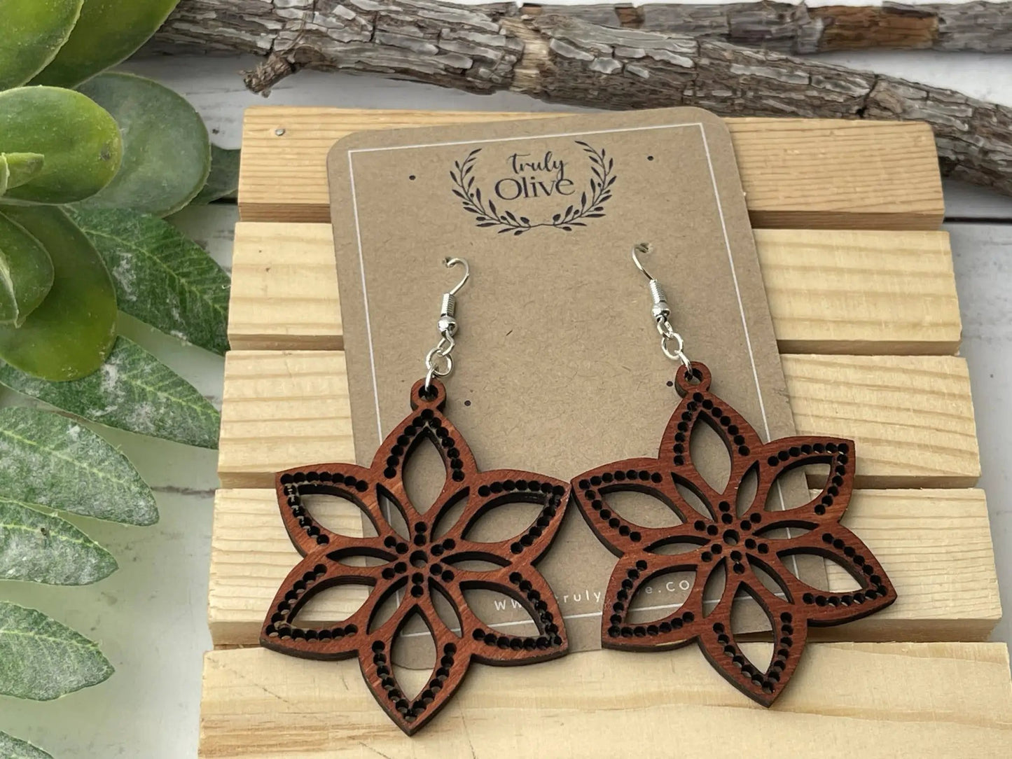 Truly Olive Introducing Lightweight Wood Earrings in a Large Star Shape - Earrings Dangle Earrings