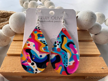 Truly Olive Art Deco Pattern Acrylic Earrings - Earrings Dangle Earrings