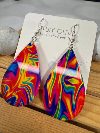 Truly Olive Groovy Swirl Multi Colored Teardrops - Earrings Dangle Earrings