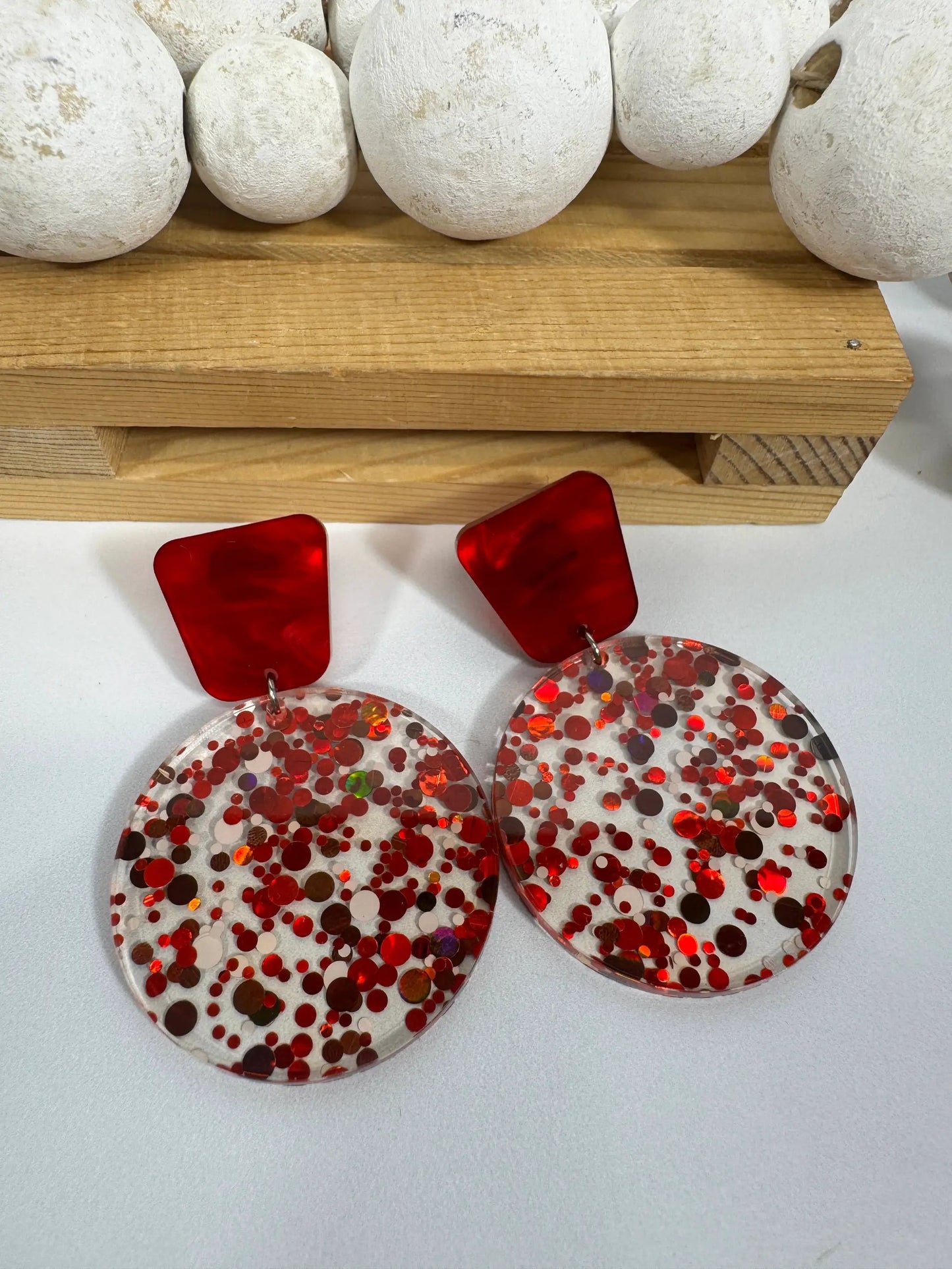 Truly Olive Red Confetti Tiered Circle Earrings - Earrings Dangle Earrings