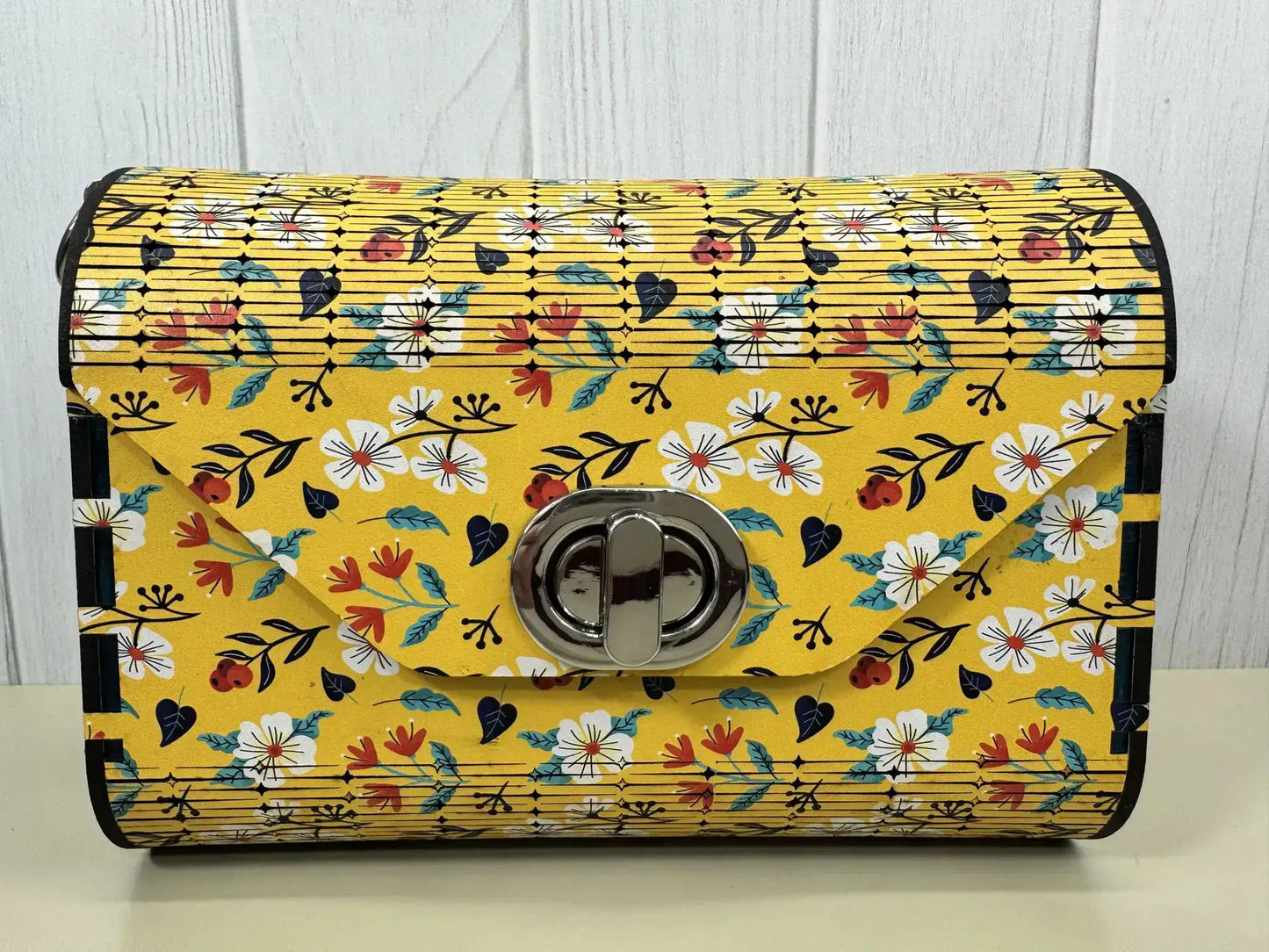Truly Olive Bright Bloom Wood Clutch Yellow Floral Elegance - Clutch Bags Clutch Bag - Women's