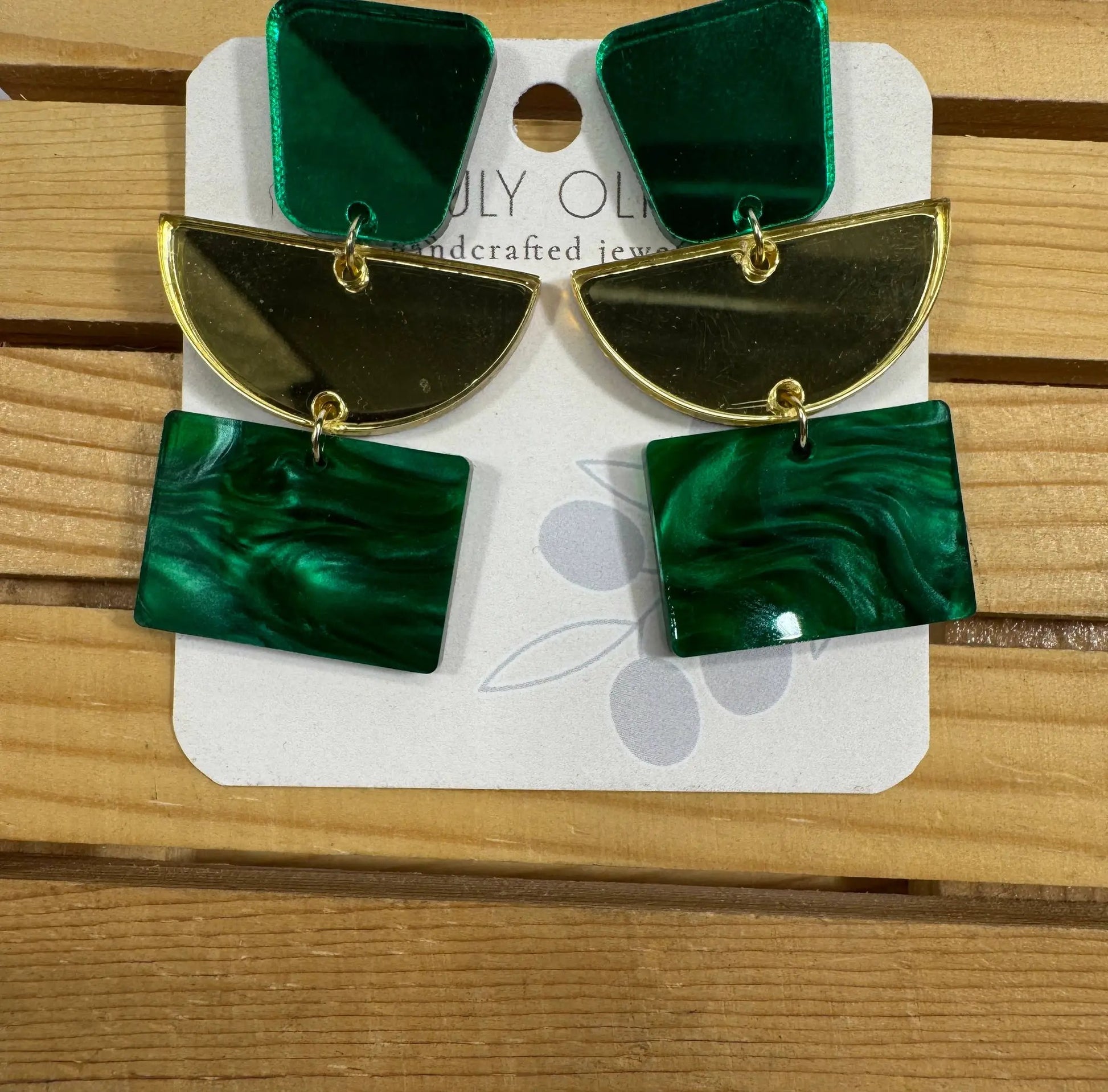 Truly Olive Green and Gold Dazzling Holiday Dangles - Earrings Dangle Earrings
