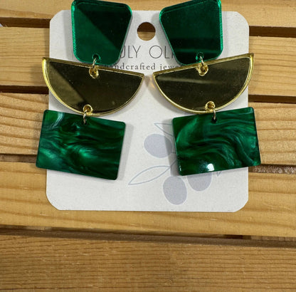 Truly Olive Green and Gold Dazzling Holiday Dangles - Earrings Dangle Earrings