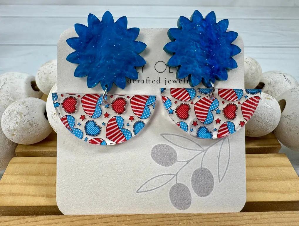 Truly Olive Patriotic Hearts Red White and Blue - Earrings Dangle Earrings