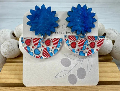 Truly Olive Patriotic Hearts Red White and Blue - Earrings Dangle Earrings