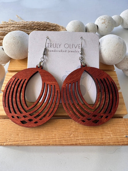 Truly Olive Circle Wooden Lightweight Earrings - Earrings Dangle Earrings