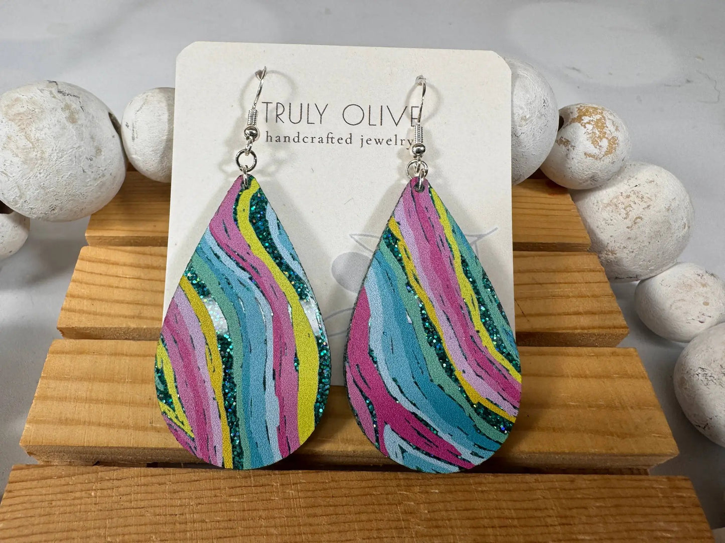 Truly Olive Colorful Wavey Pattern Acrylic Earrings - Earrings Dangle Earrings