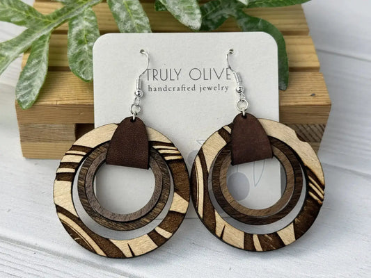 Truly Olive Wood Nested Hoop Earrings - Earrings Dangle Earrings