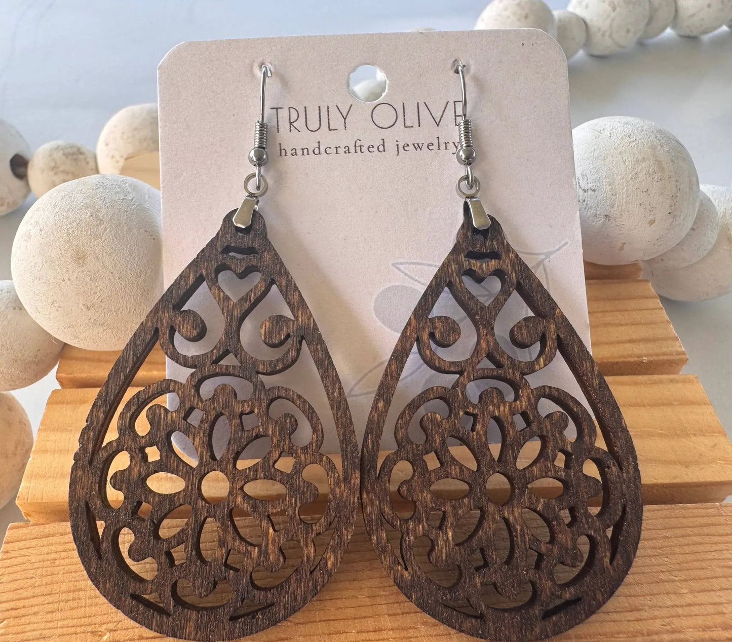 Truly Olive Natural Wooden Earrings - Earrings Dangle Earrings