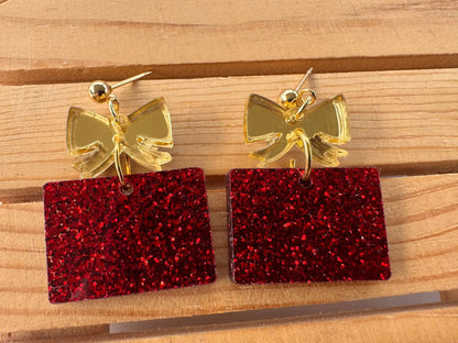 Truly Olive Red and Gold Christmas Present Earrings - Earrings Dangle Earrings