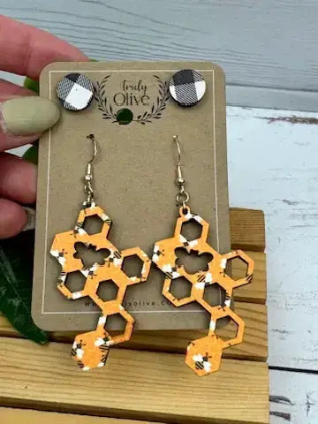 Truly Olive HoneyComb Earring Dangles - Earrings Dangle Earrings