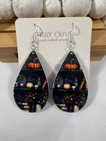 Truly Olive Cute Fall Pumpkin Polk A Dots - Earrings Dangle Earrings