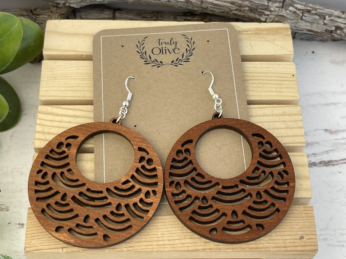 Truly Olive Japanese Style With Circle Shape Wood Earrings - Earrings Dangle Earrings