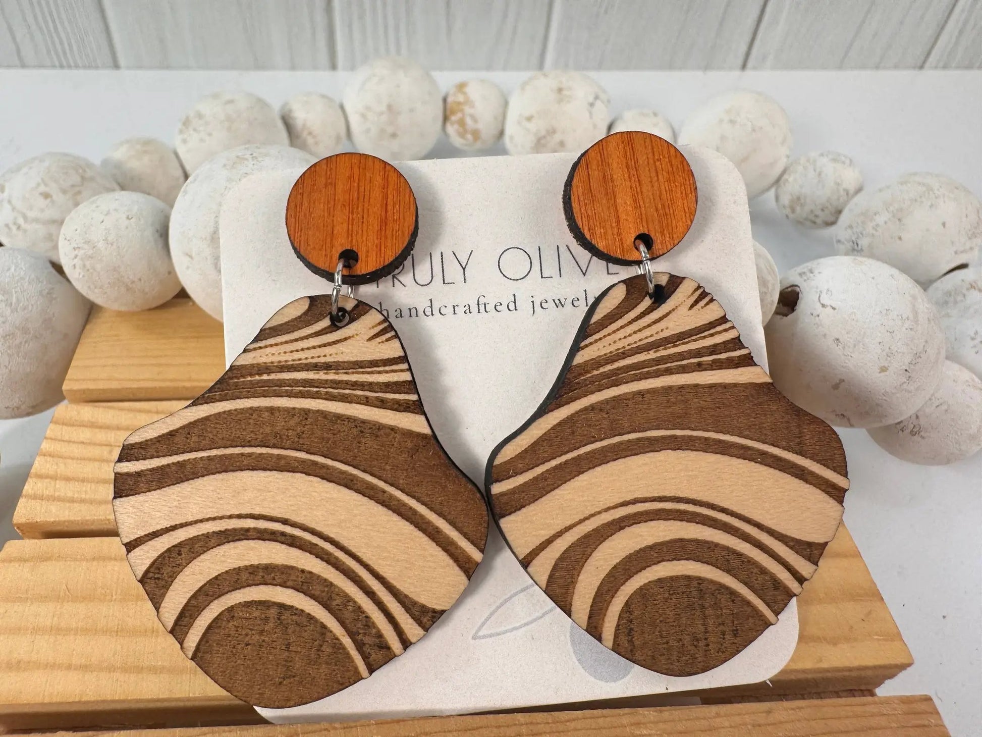 Truly Olive Wood Earrings Gift For Her - Earrings Dangle Earrings